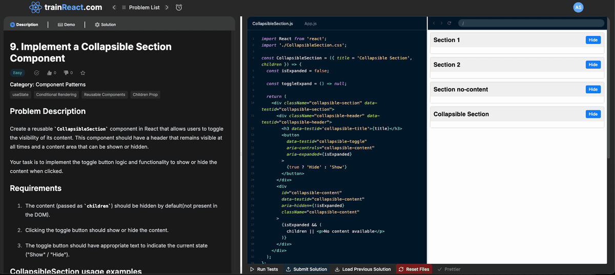 Component Patterns - Collapsible Section Component